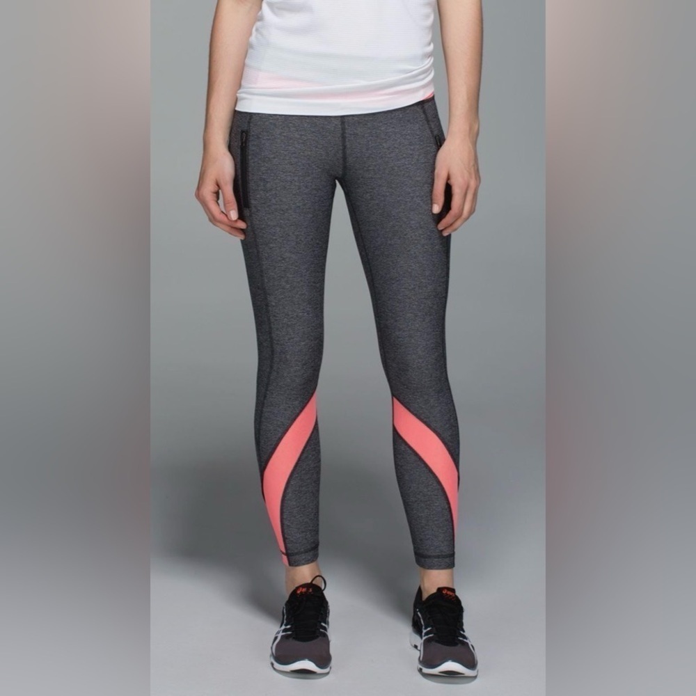 Lululemon Inspire Tight II (Mesh) Leggings - Heathered Black and Grapefruit